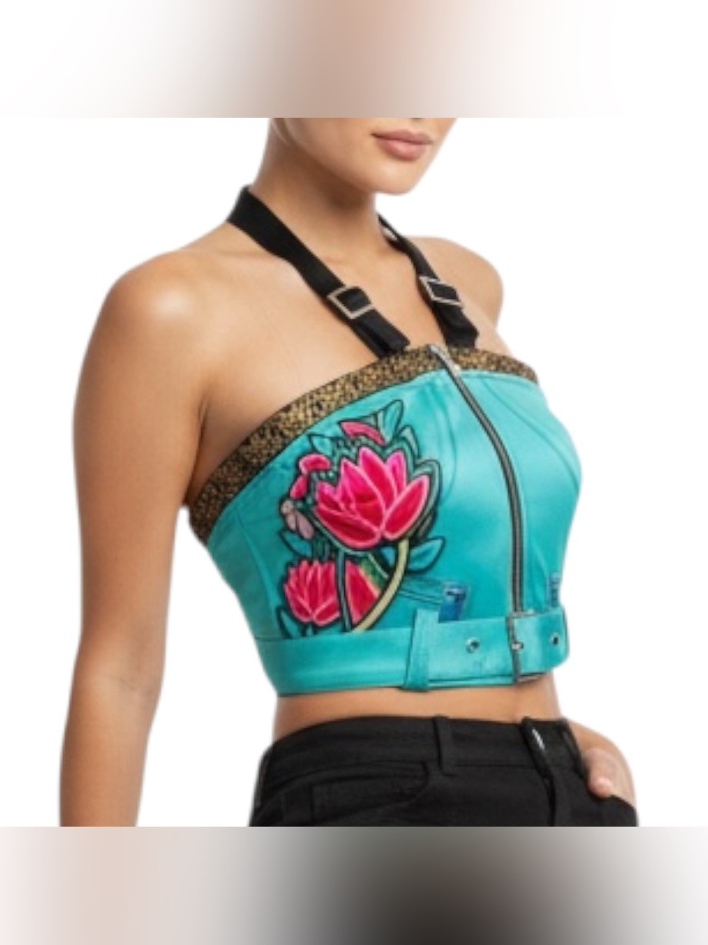K-Pop Demon Hunters Zoey Costume Halter Top Womens Small Teal Spirit Halloween